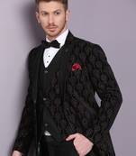 Black velvet ethnic motif embroidered suit
