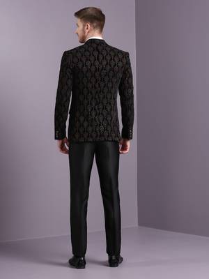 Black velvet ethnic motif embroidered suit 3