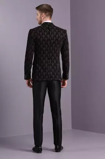 Black velvet ethnic motif embroidered suit