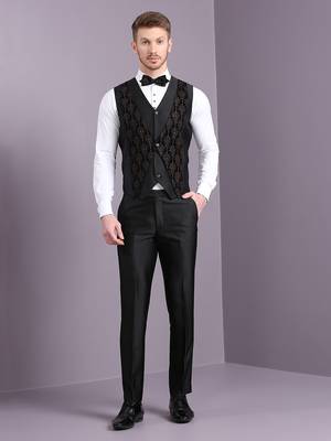 Black velvet ethnic motif embroidered suit 5