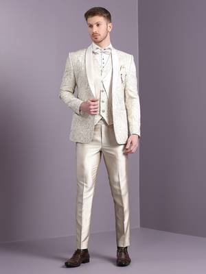 Cream suit with golden thread work 1