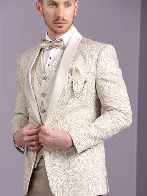 Cream suit with golden thread work 2