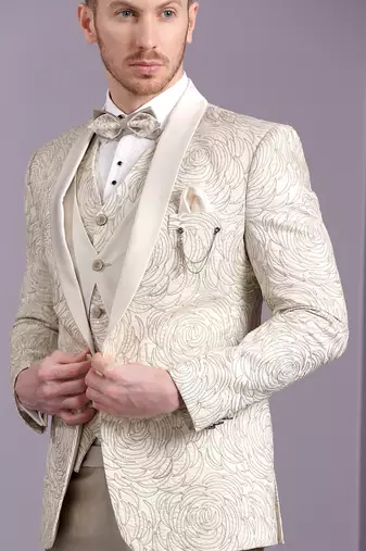 Cream suit with golden thread work