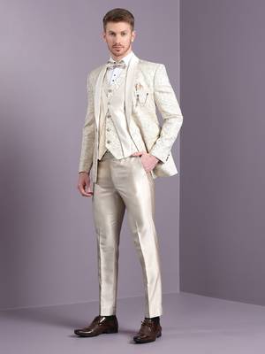 Cream suit with golden thread work 3