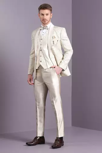 Cream suit with golden thread work