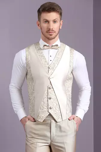Cream suit with golden thread work