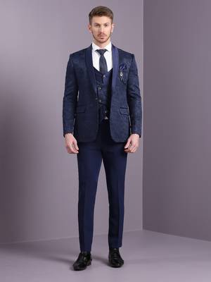 Blue jacquard suit with blue dori work 1