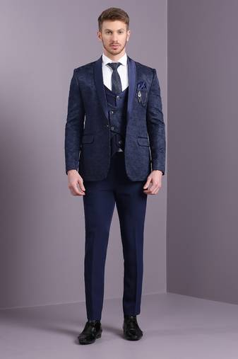 Blue jacquard suit with blue dori work
