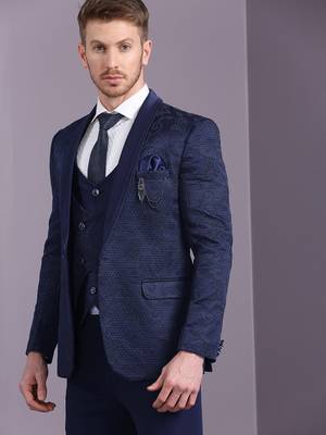 Blue jacquard suit with blue dori work 2