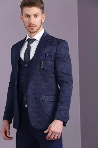 Blue jacquard suit with blue dori work