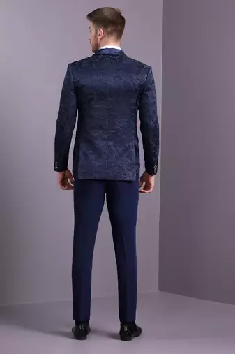 Blue jacquard suit with blue dori work