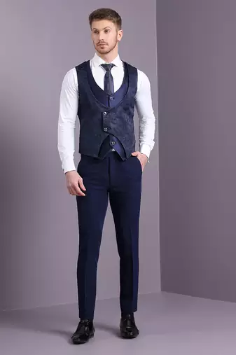 Blue jacquard suit with blue dori work