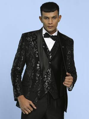 Black velvet suit with floral sequins work 1