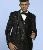 Black velvet suit with floral sequins work