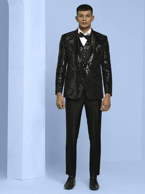 Black velvet suit with floral sequins work 2