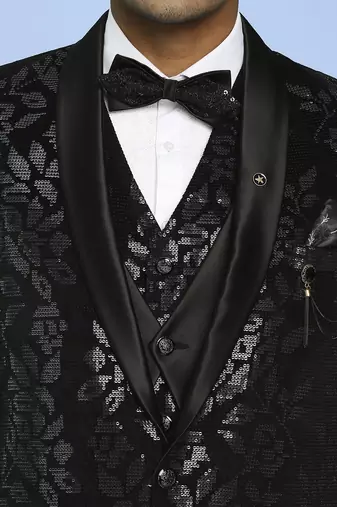 Black velvet suit with floral sequins work