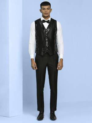 Black velvet suit with floral sequins work 5