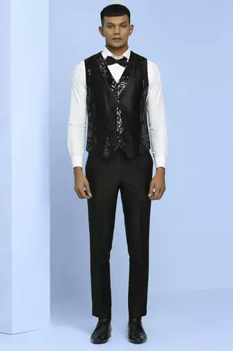 Black velvet suit with floral sequins work
