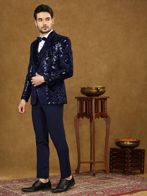 Blue velvet suit with floral sequins work 2