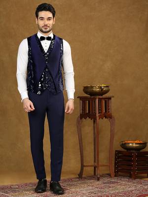 Blue velvet suit with floral sequins work 3