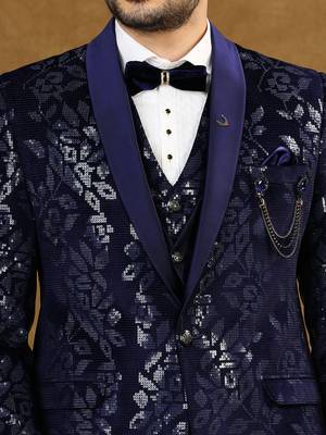 Blue velvet suit with floral sequins work 5
