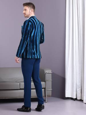 Electric blue stripe pattern velvet suit 2