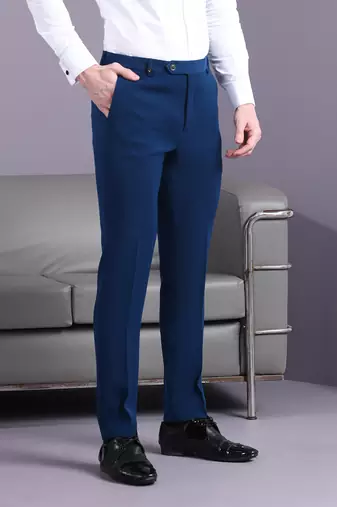 Electric blue stripe pattern velvet suit