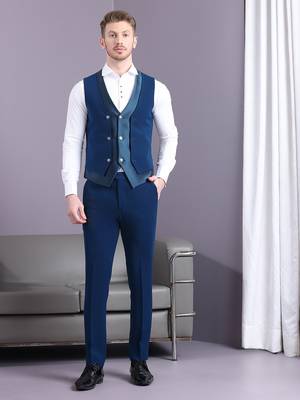 Electric blue stripe pattern velvet suit 5