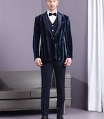 Navy blue stripe pattern velvet suit