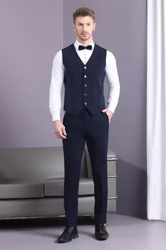 Navy blue stripe pattern velvet suit