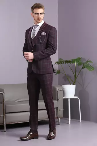 Maroon with blue checks terry rayon suit