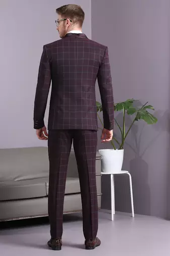 Maroon with blue checks terry rayon suit