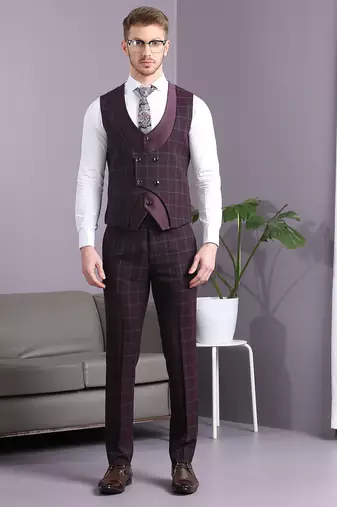 Maroon with blue checks terry rayon suit