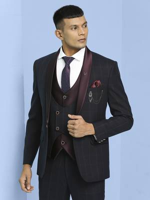 Dark maroon suit with light maroon checks 1
