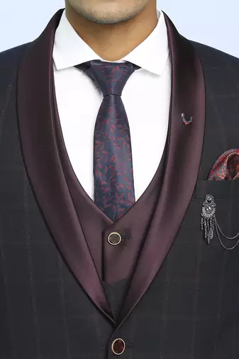 Dark maroon suit with light maroon checks