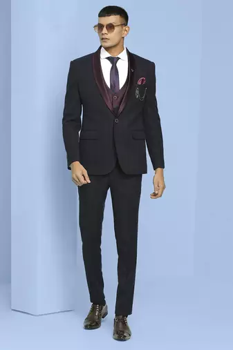 Dark maroon suit with light maroon checks