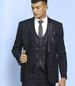 Dark blue suit with light blue checks