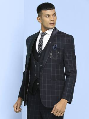 Dark blue suit with light blue checks 2