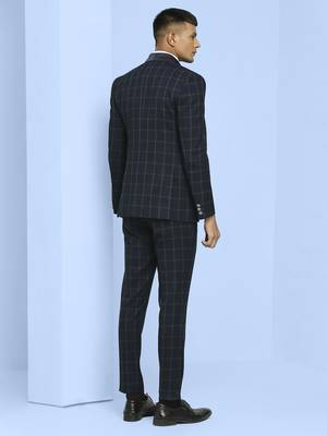 Dark blue suit with light blue checks 4