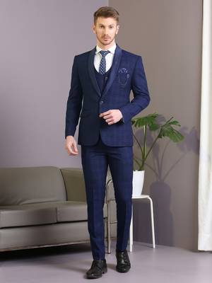 Navy blue suit with blue and green lining checks 1
