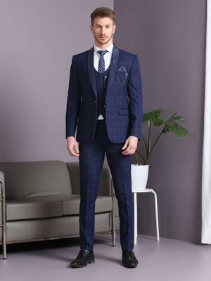 Navy blue suit with blue and green lining checks 2