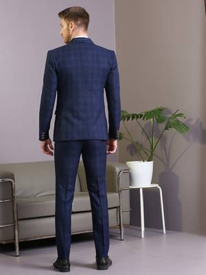 Navy blue suit with blue and green lining checks 3