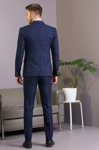 Navy blue suit with blue and green lining checks