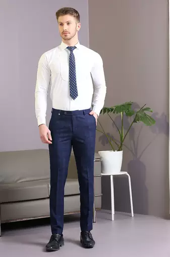 Navy blue suit with blue and green lining checks