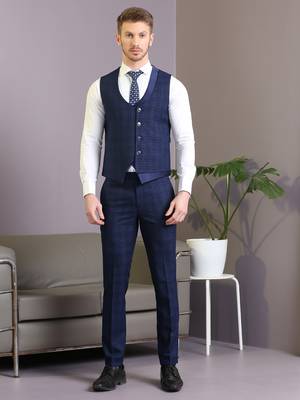 Navy blue suit with blue and green lining checks 5