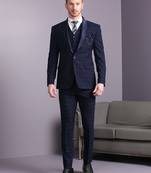 Navy blue suit with blue and cream lining checks