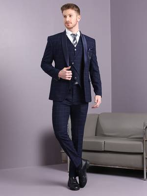 Navy blue suit with blue and cream lining checks 2