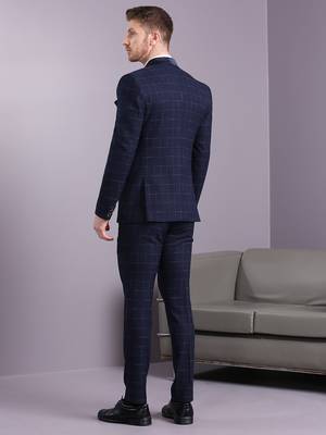 Navy blue suit with blue and cream lining checks 4