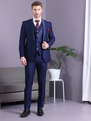 Navy blue checkered terry rayon suit 2