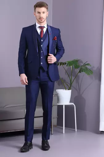 Navy blue checkered terry rayon suit